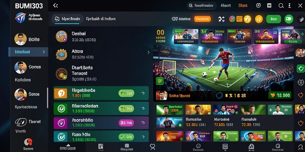 Tampilan gameplay BUMI303 dengan berbagai pilihan taruhan olahraga.