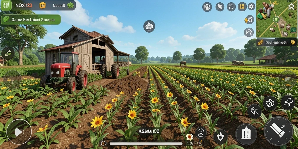Tampilan gameplay menarik dengan berbagai aktivitas pertanian.