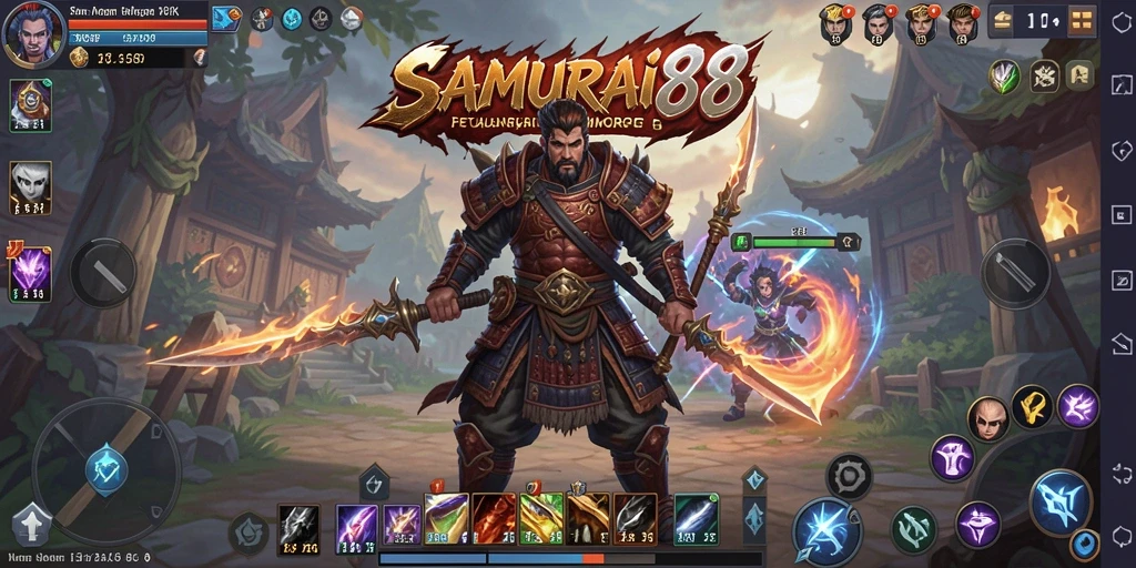 Screenshot gameplay SAMURAI88 dengan karakter beraksi dalam pertempuran epik.